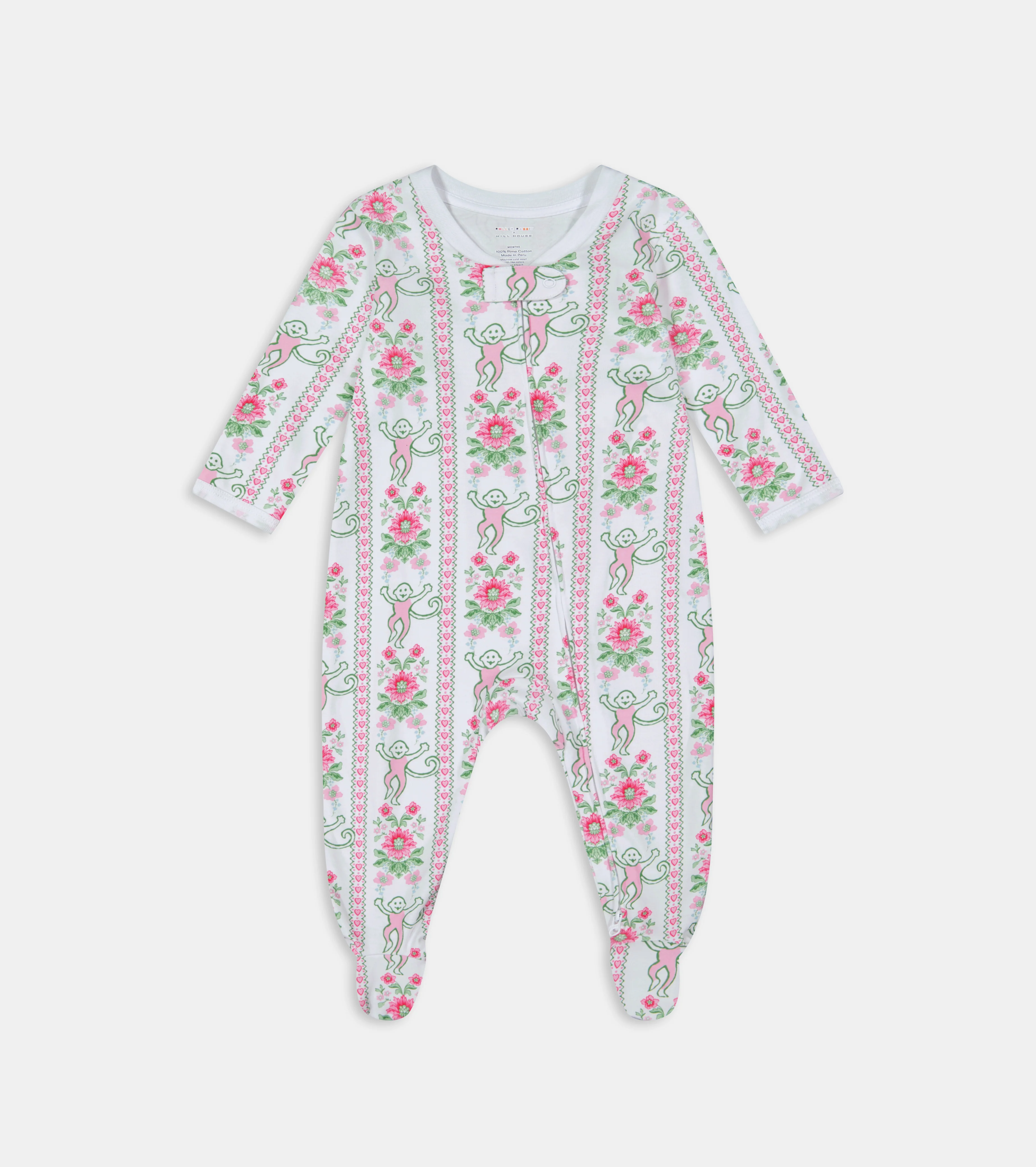 Roller Rabbit x Hill House Infant Zipper Footie - Pink Monkey Block Stripe - Image 4