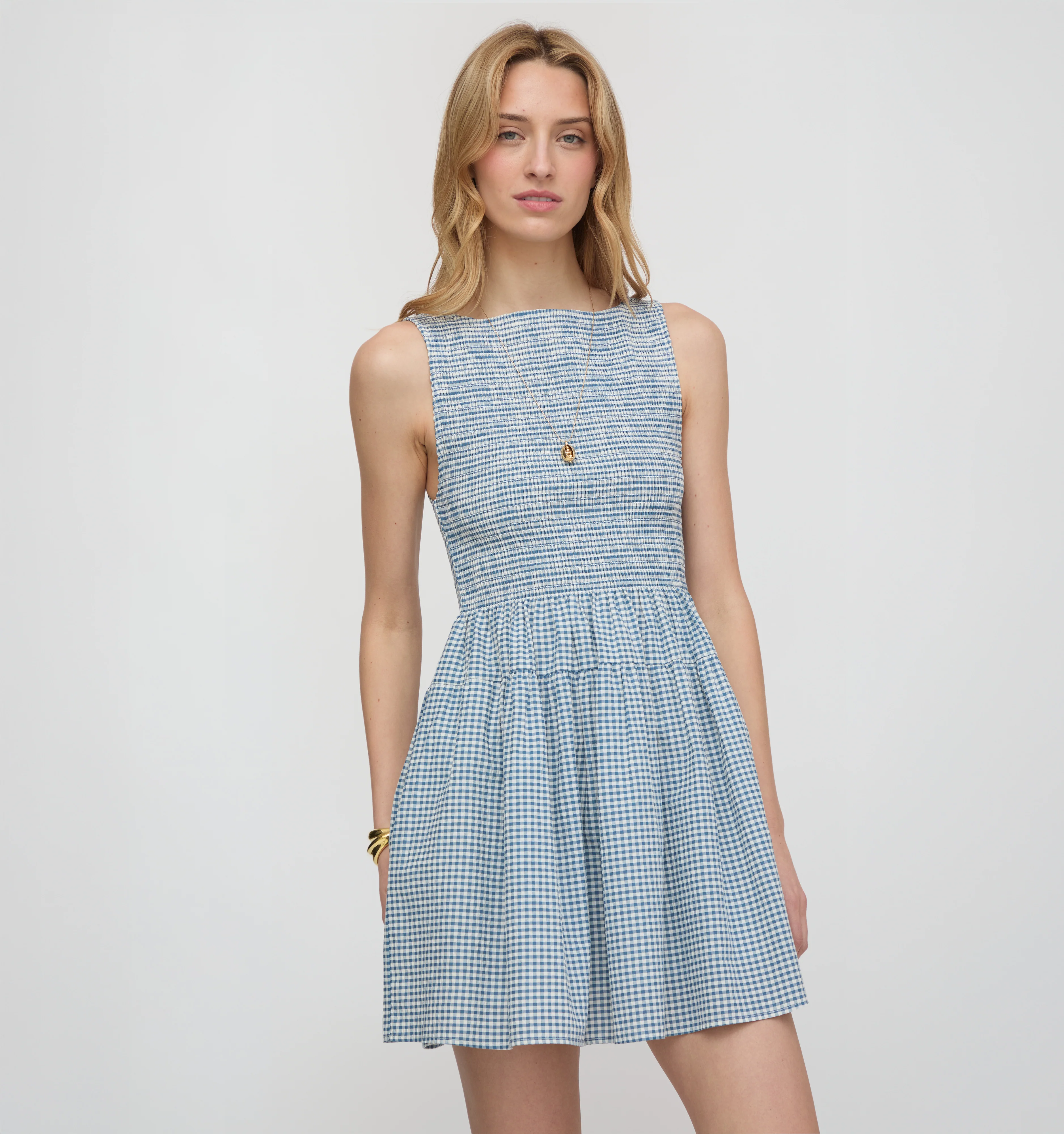 The Cosima Mini Nap Dress - Lagoon Gingham - Image 3