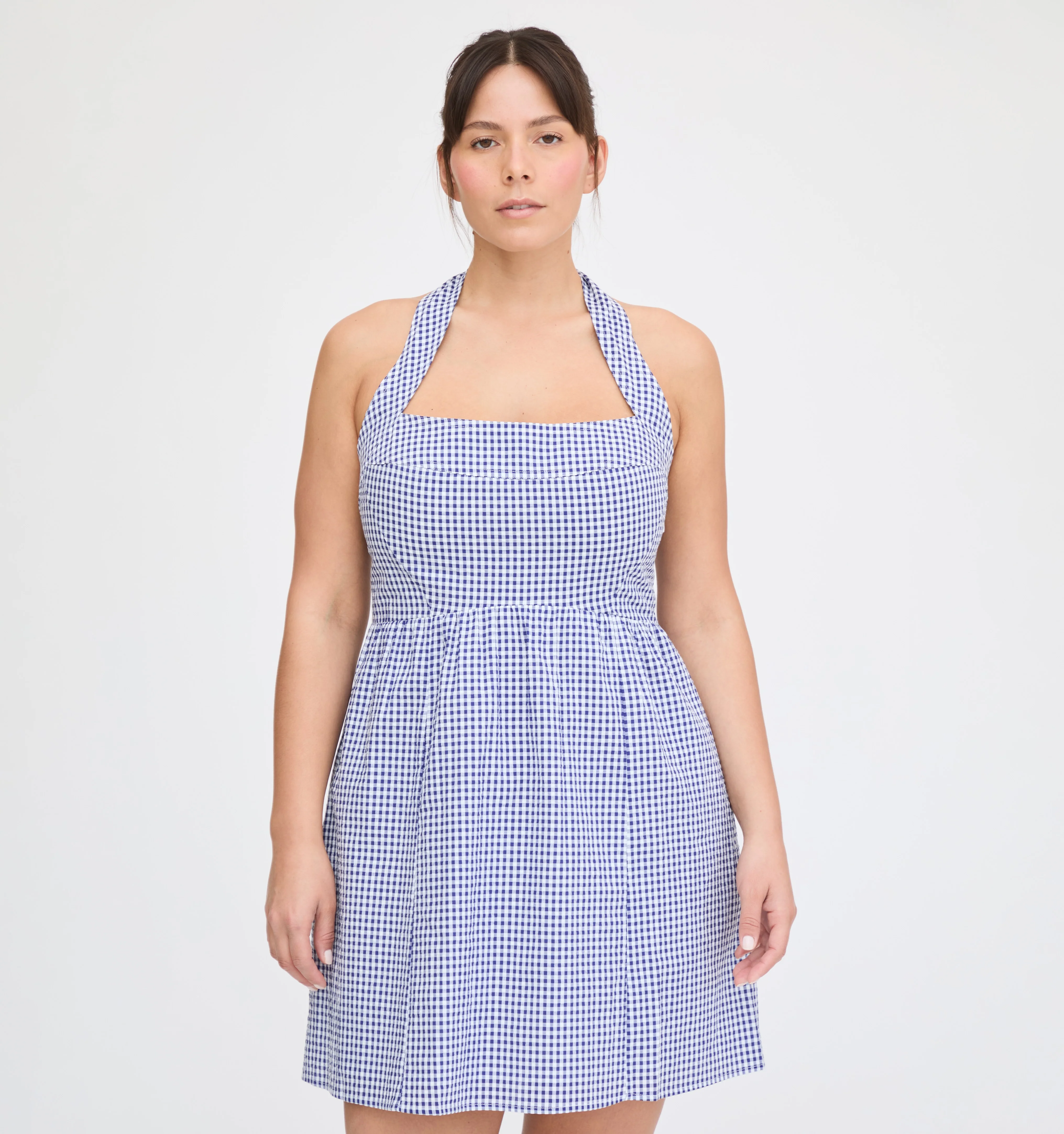 The Fleur Mini Dress - Navy Gingham - Image 5