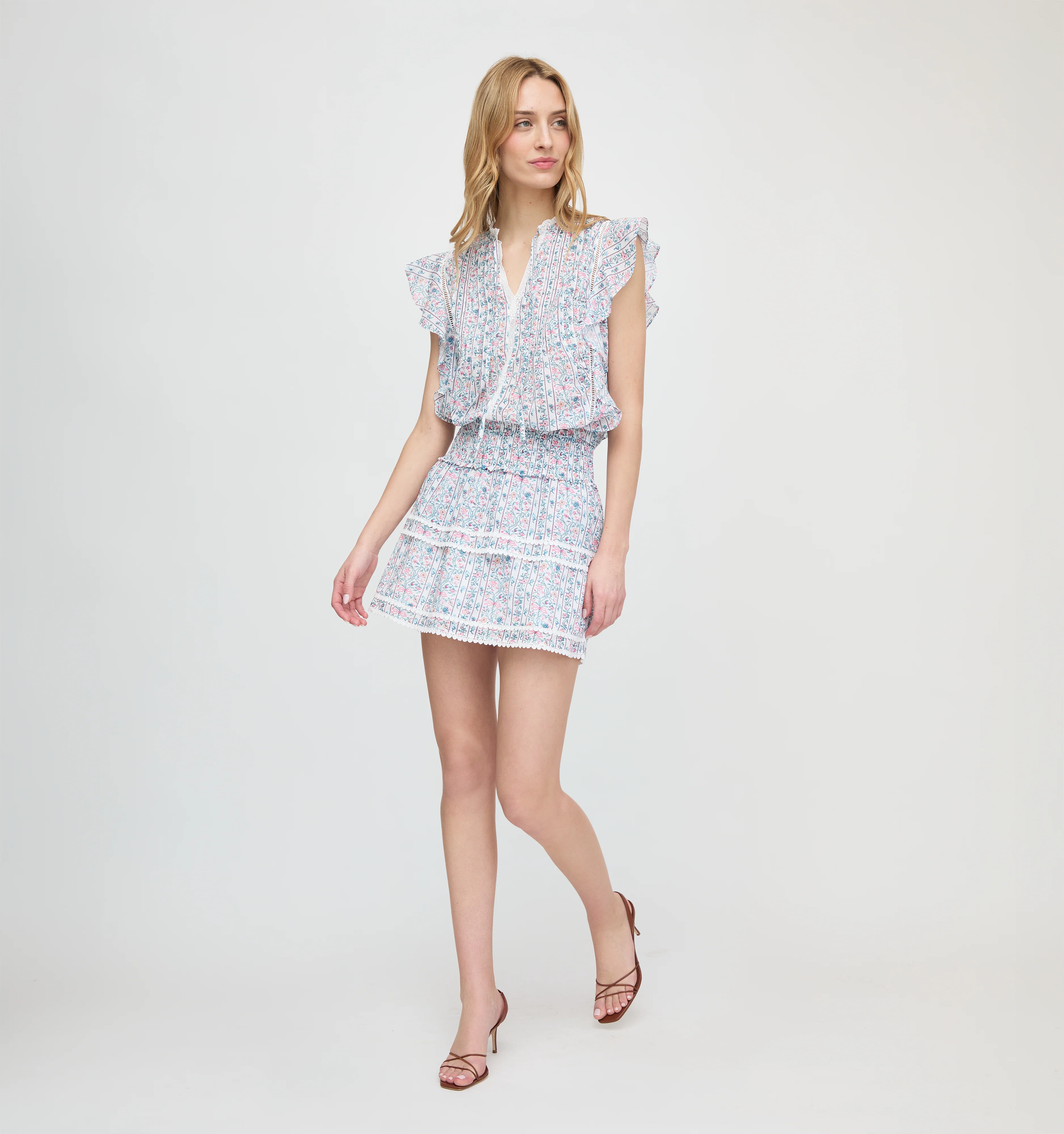 The Meena Skirt - White Etched Floral Stripe - Image 3