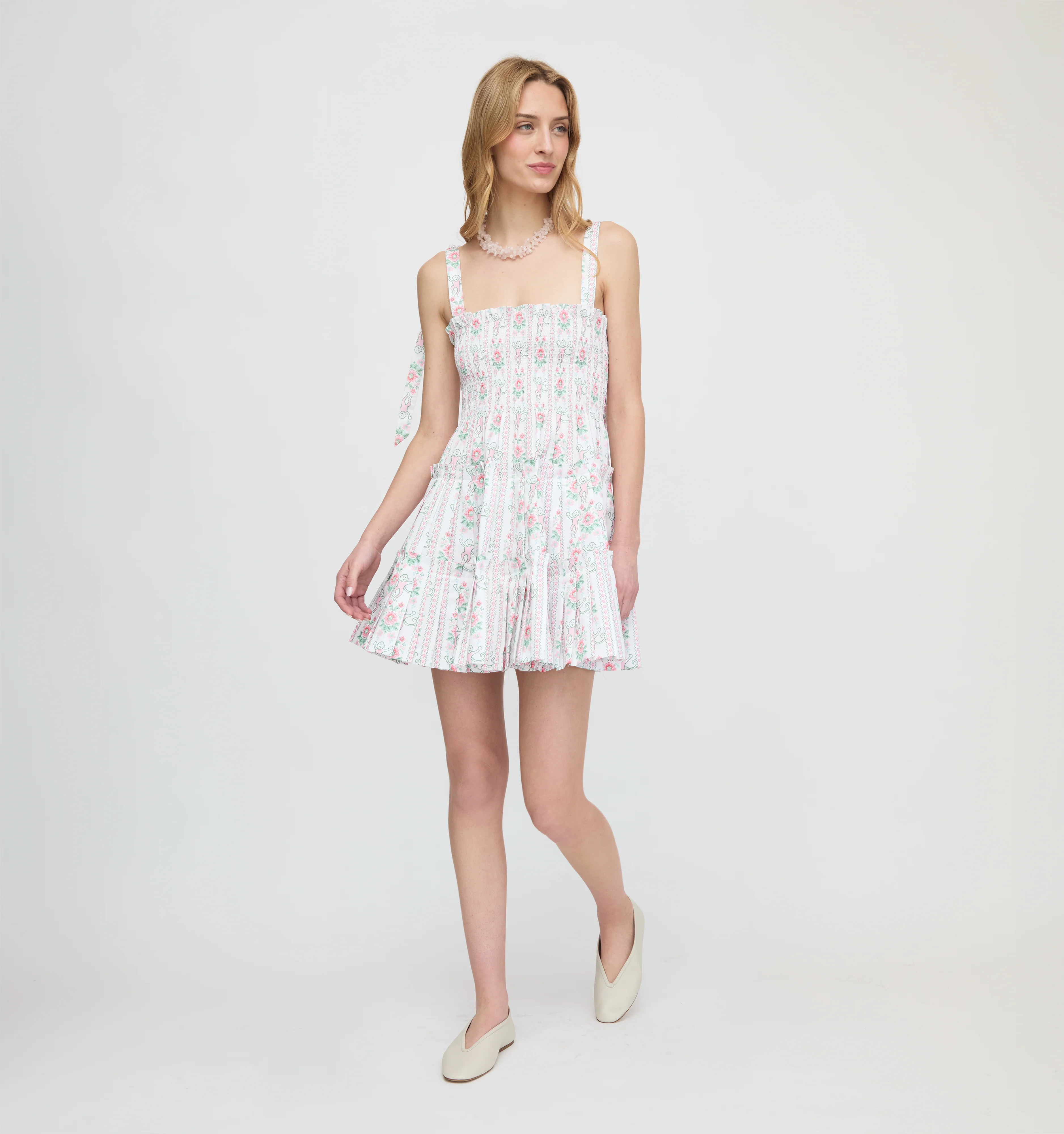 Roller Rabbit x Hill House The Ribbon Charlotte Nap Dress - Pink Monkey Block Stripe - Image 3