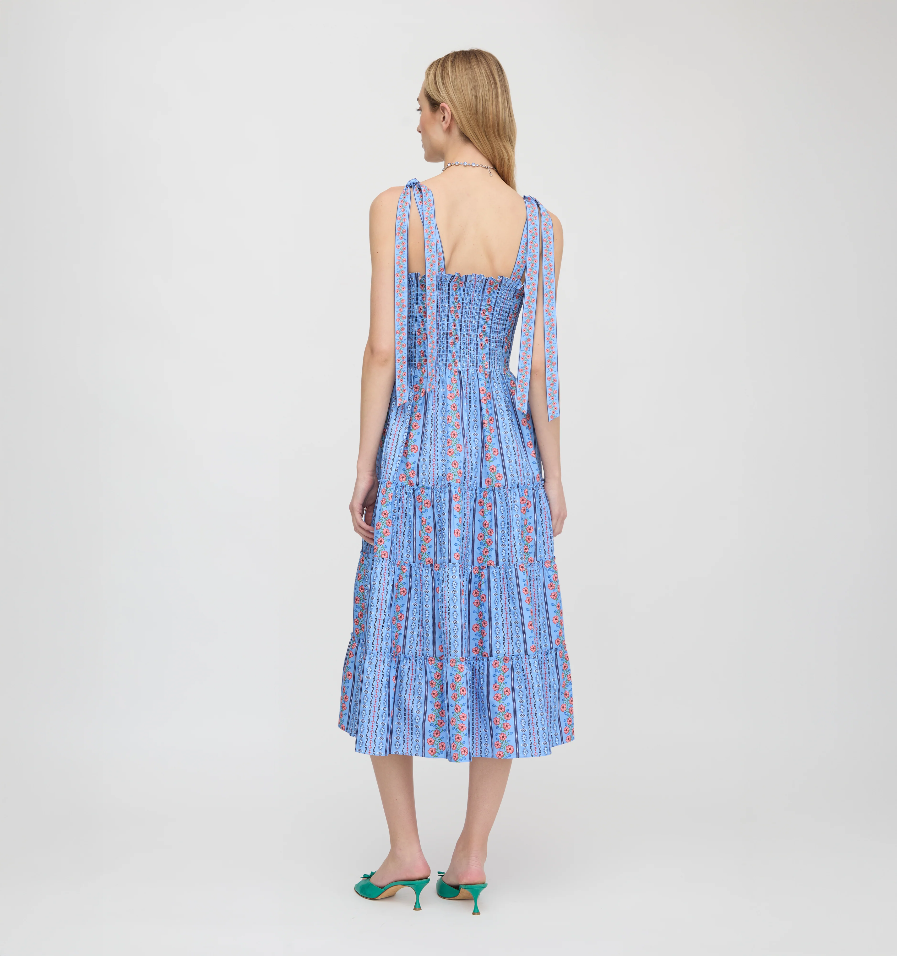The Ribbon Ellie Nap Dress - Blue Floral Batik Stripe - Image 3
