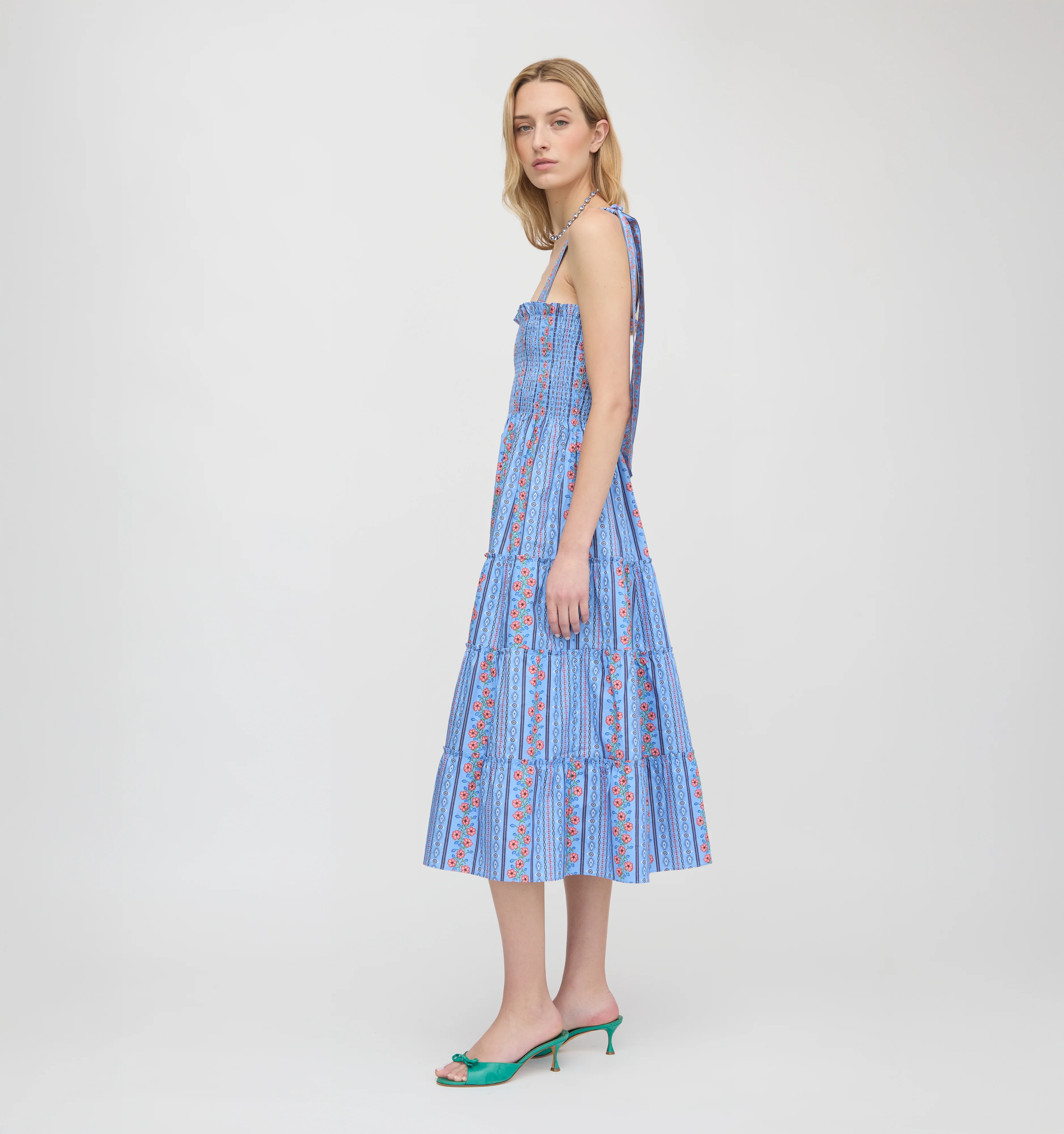The Ribbon Ellie Nap Dress - Blue Floral Batik Stripe - Image 4